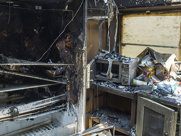 Fire damaged kitchen